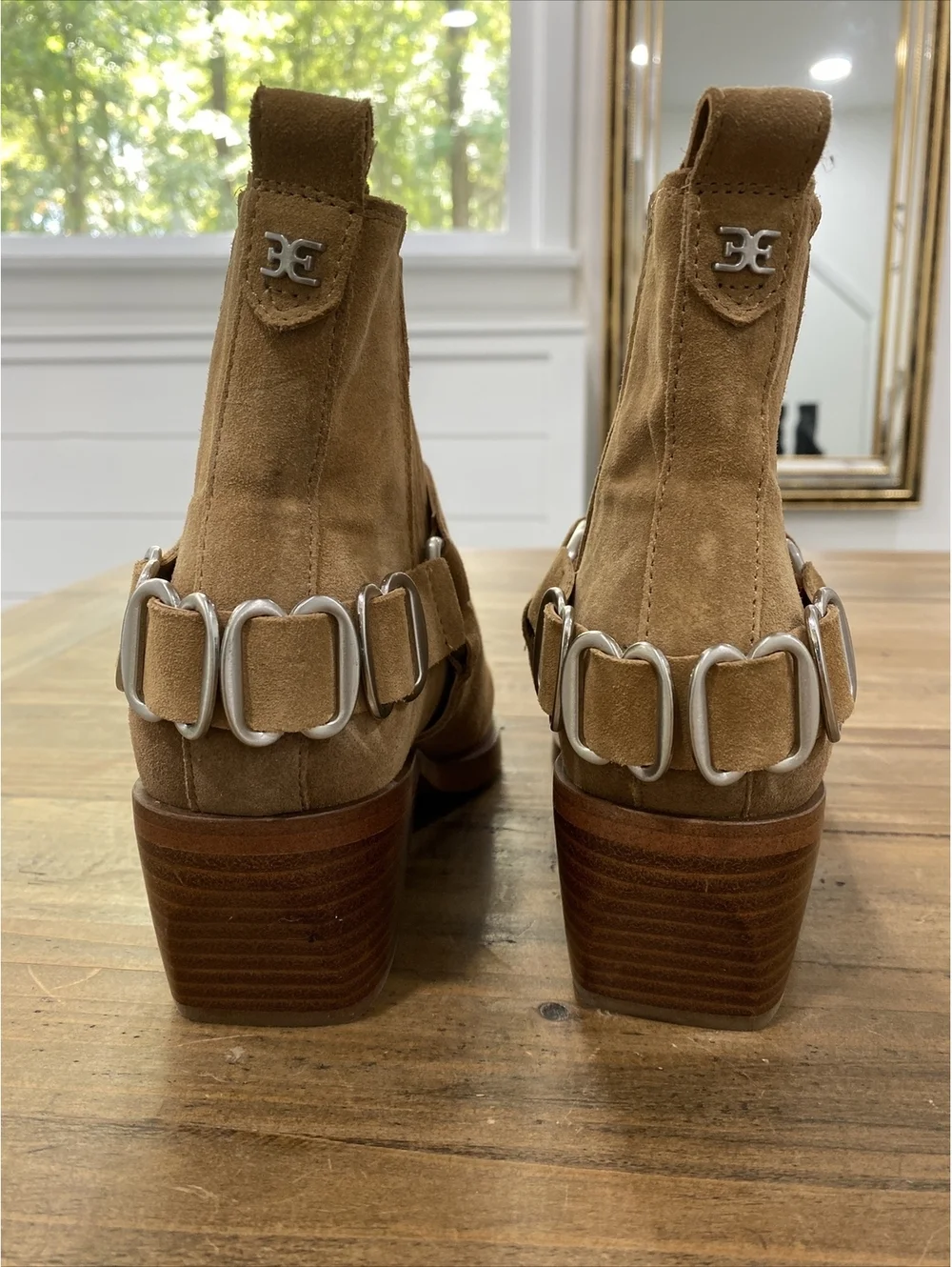 Sam Edelman Women's Bellamie Square Toe Suede Ankle Boots Camel Size 8